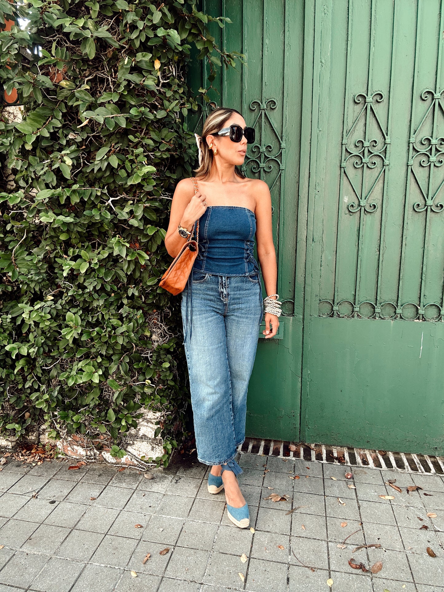 Side Lace Up Denim Tube Top