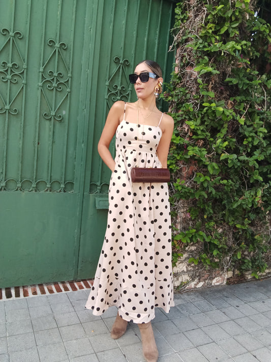 Timeless Polkadot Smocked Maxi Dress