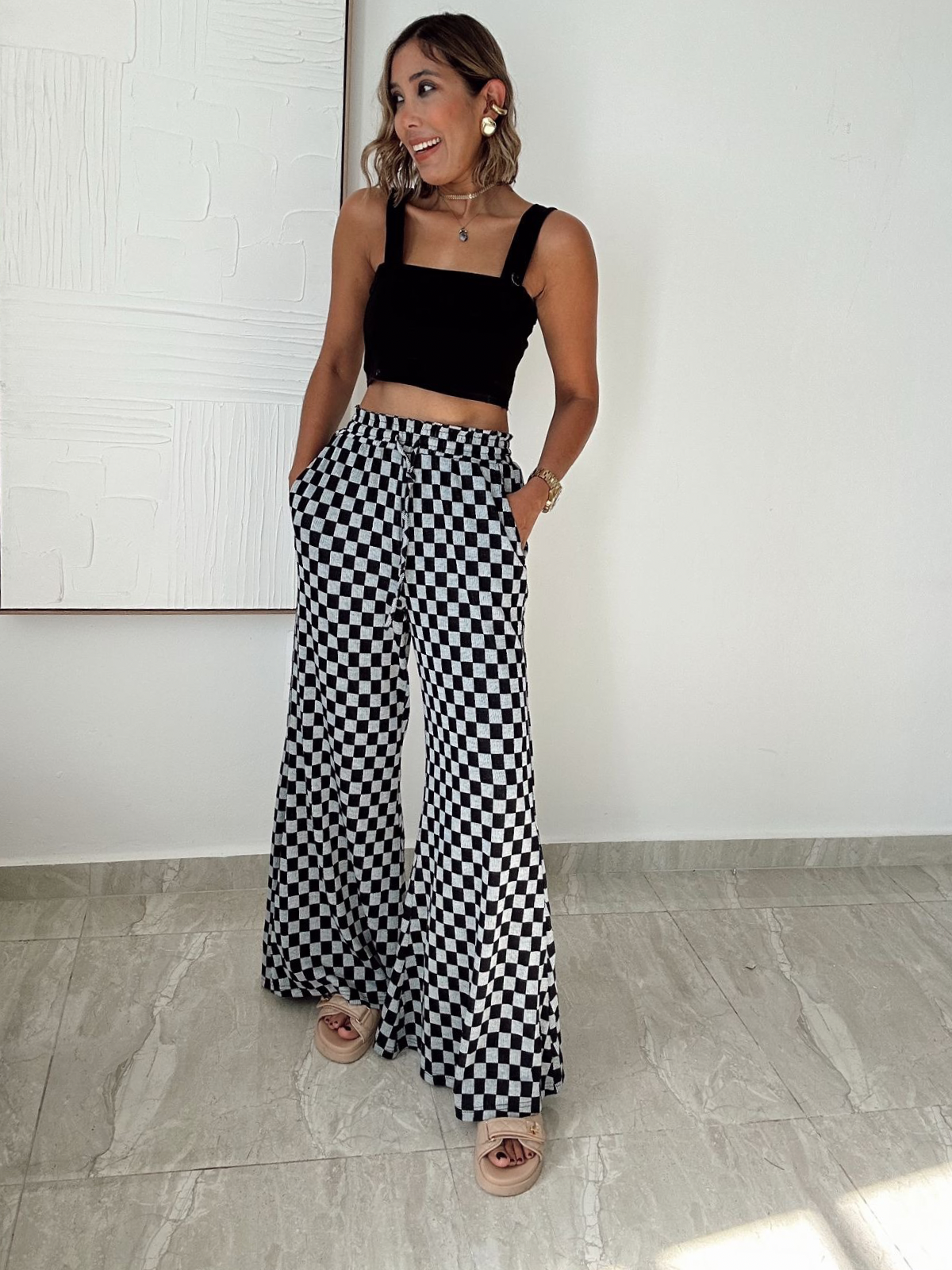 Bold Moves Checkerboard Palazzo Pants