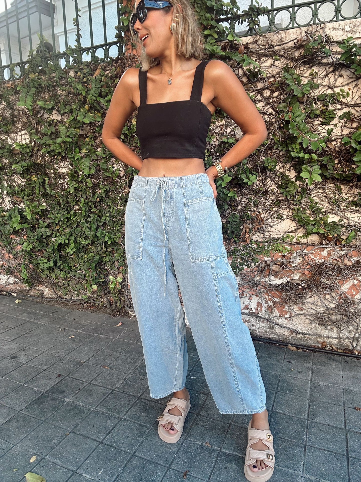 Skylar Tied Front Denim Balloon Pants