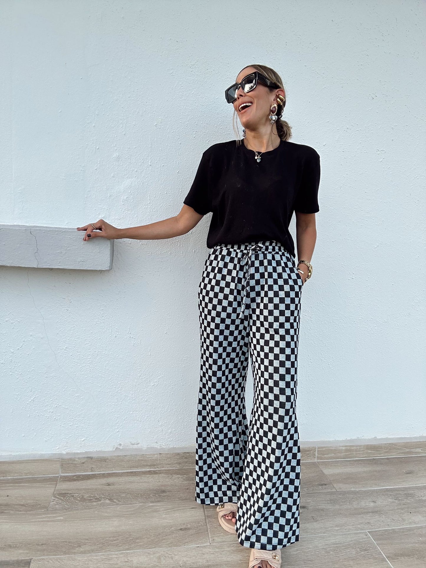 Bold Moves Checkerboard Palazzo Pants