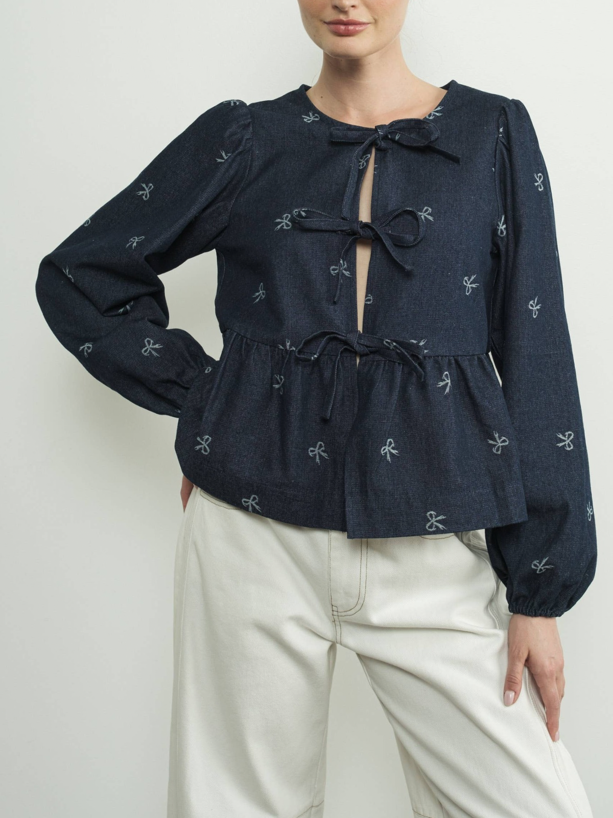 Bow Bliss Denim Tie Blouse