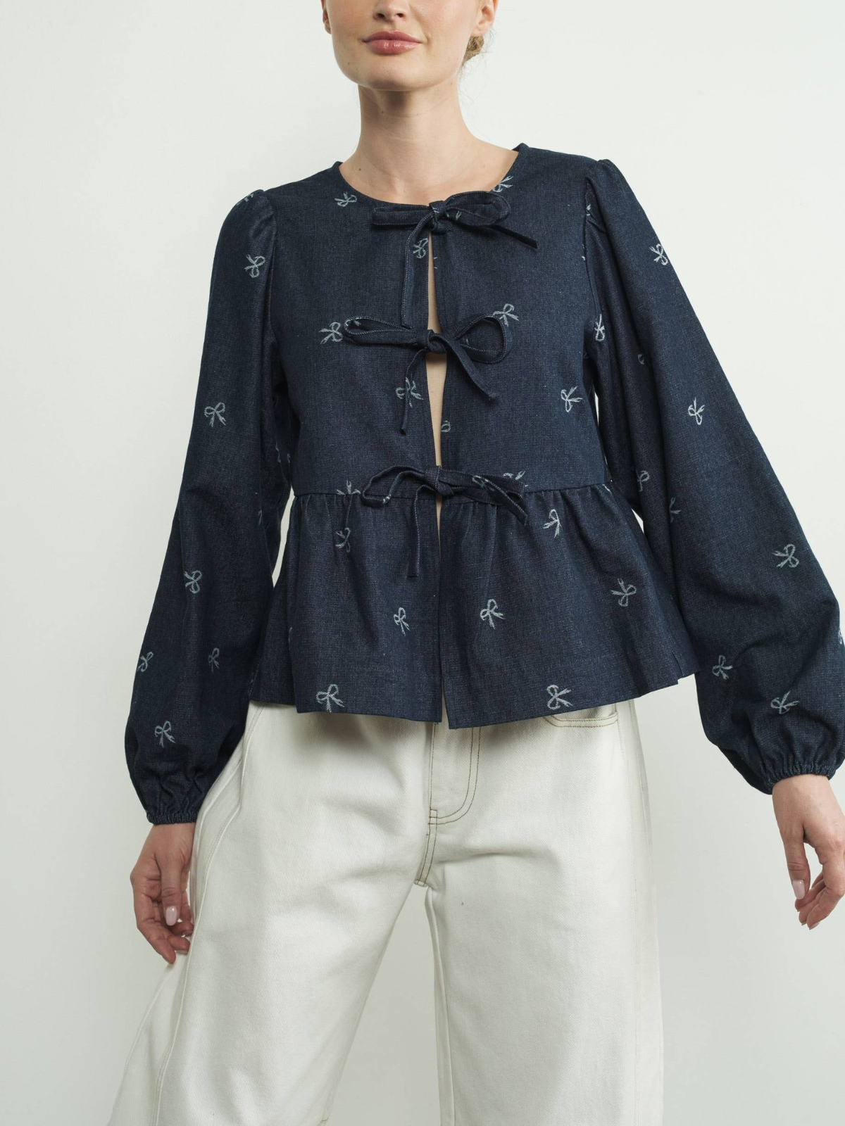 Bow Bliss Denim Tie Blouse