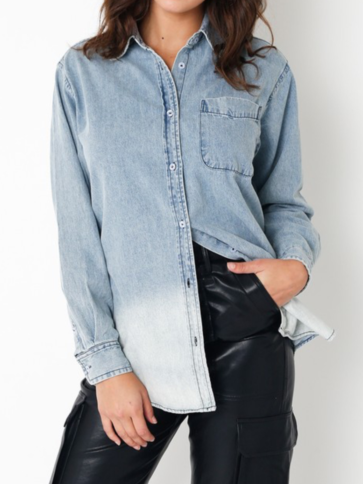 Ombre Denim Button-Down Blouse