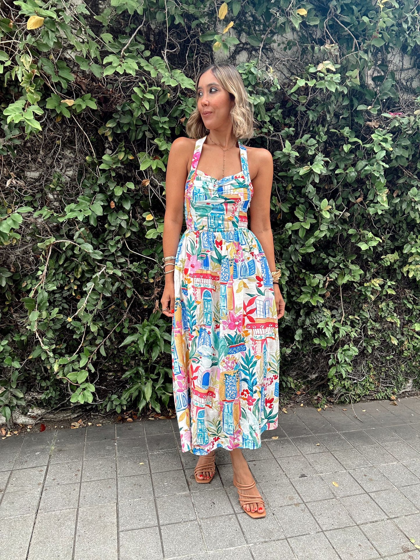 Tropical Island Halter Midi Dress