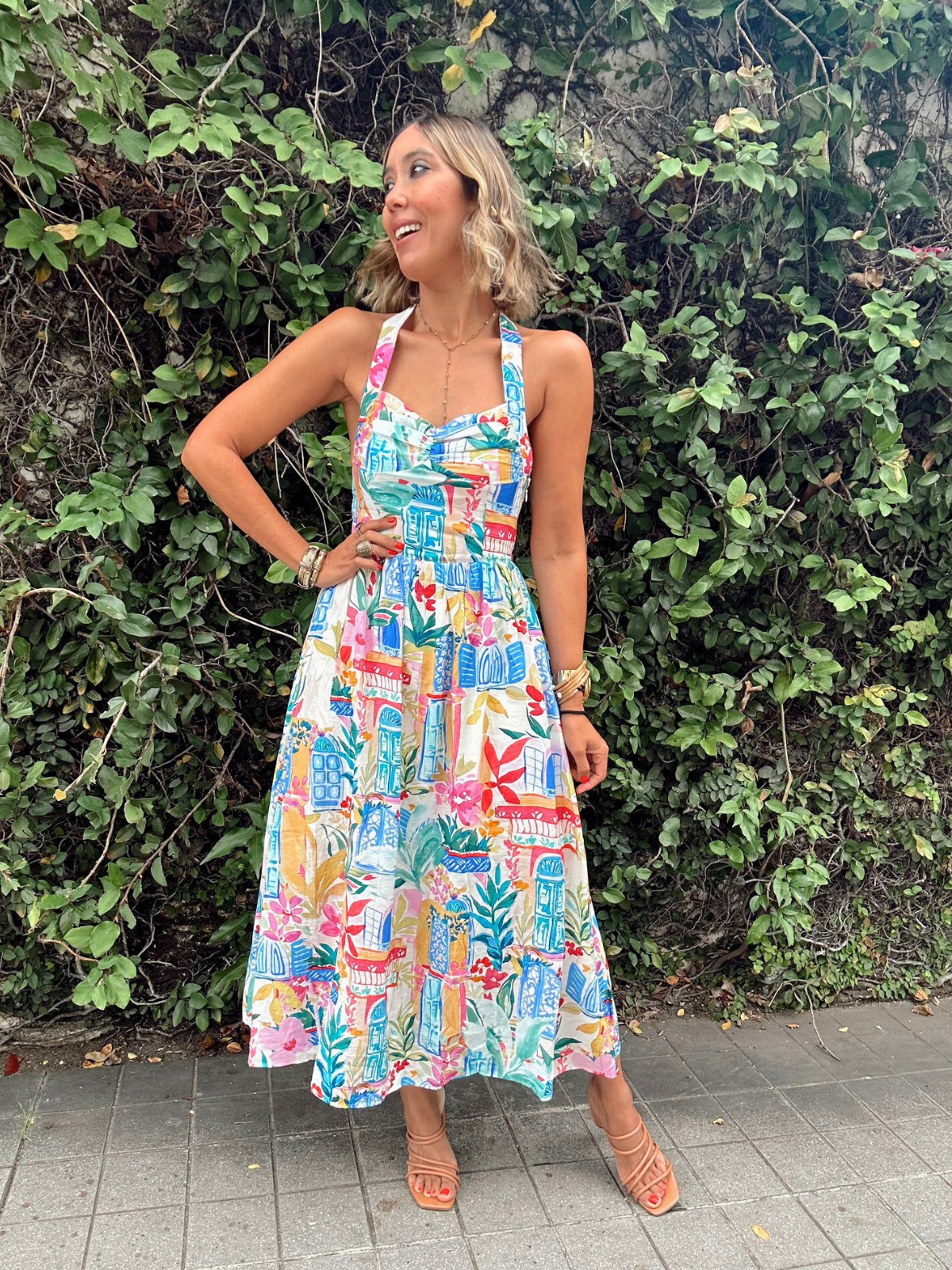 Tropical Island Halter Midi Dress