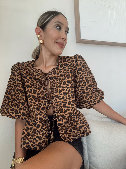 Savage Allure Leopard Tie-Front Blouse