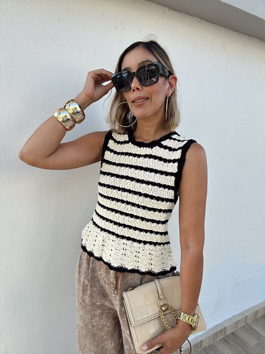 The Bella Crochet Stripe Top