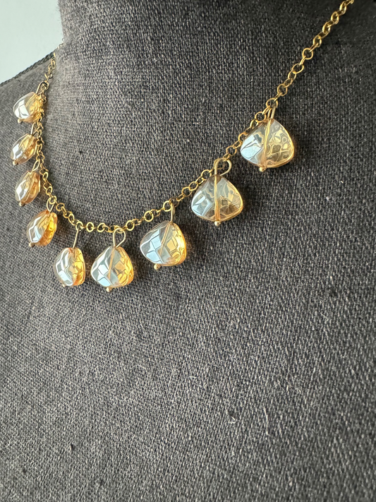 Golden Teardrop Charm Necklace and Bracelet