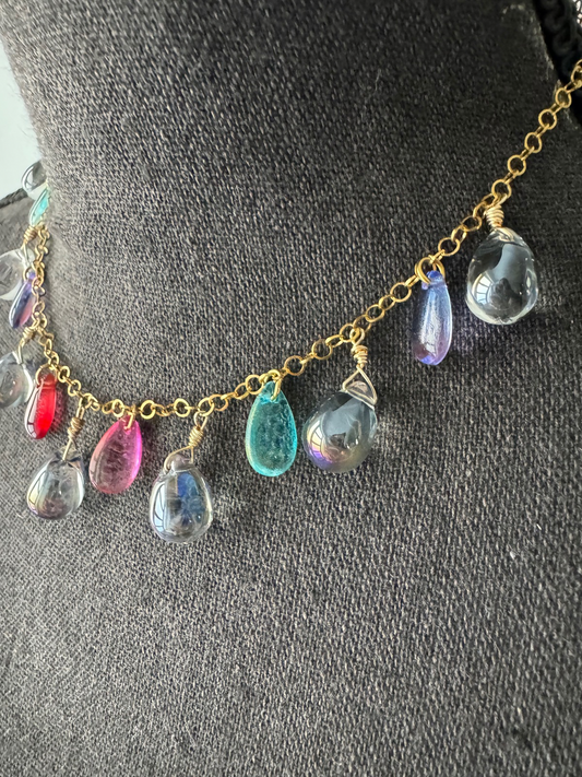 Rainbow Raindrop Necklace and Bracelet