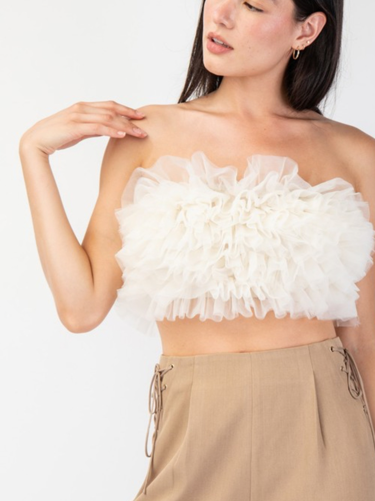 Mesh Ruffle Bubble Tube Top