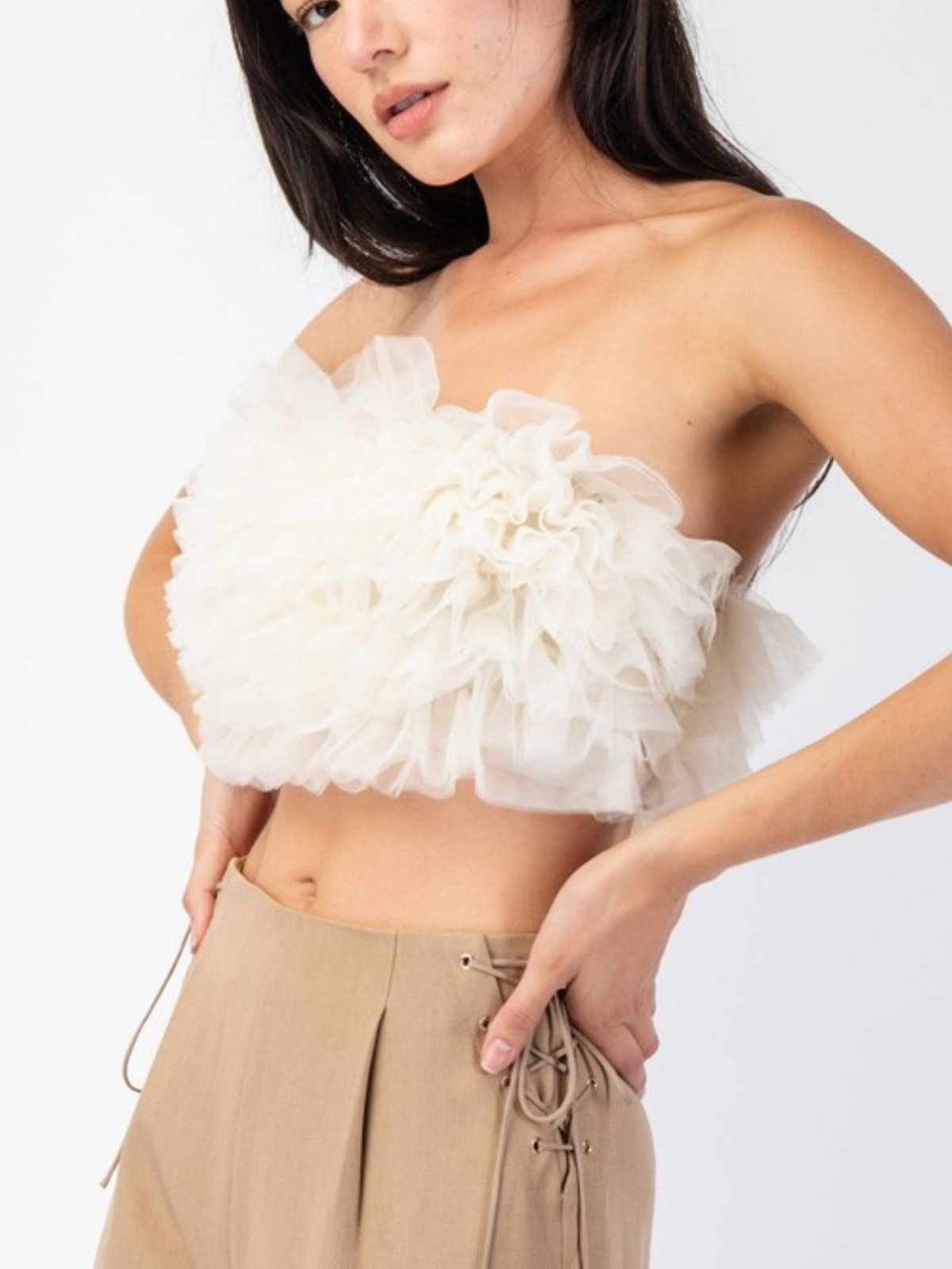 Mesh Ruffle Bubble Tube Top