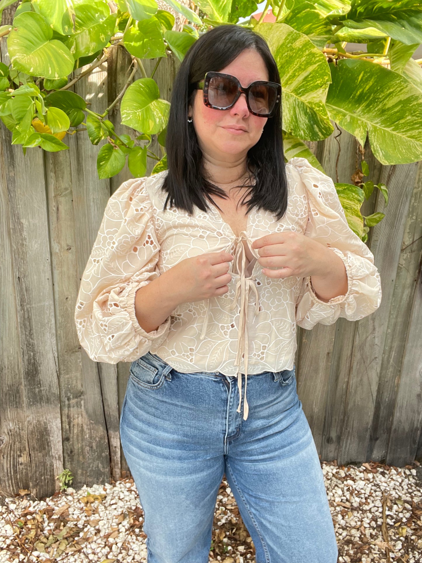 Floral Eyelet-Embroidered Top