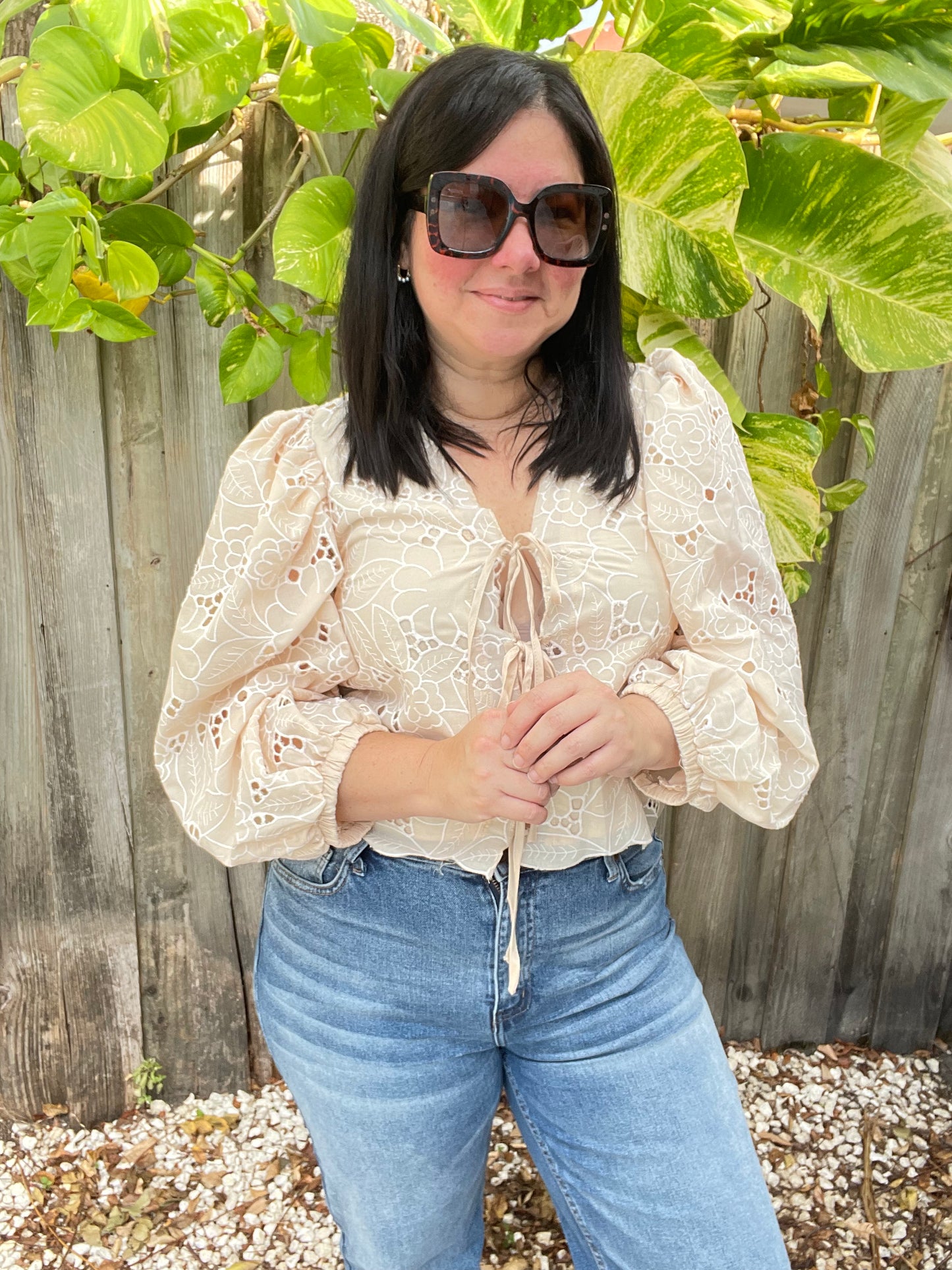 Floral Eyelet-Embroidered Top