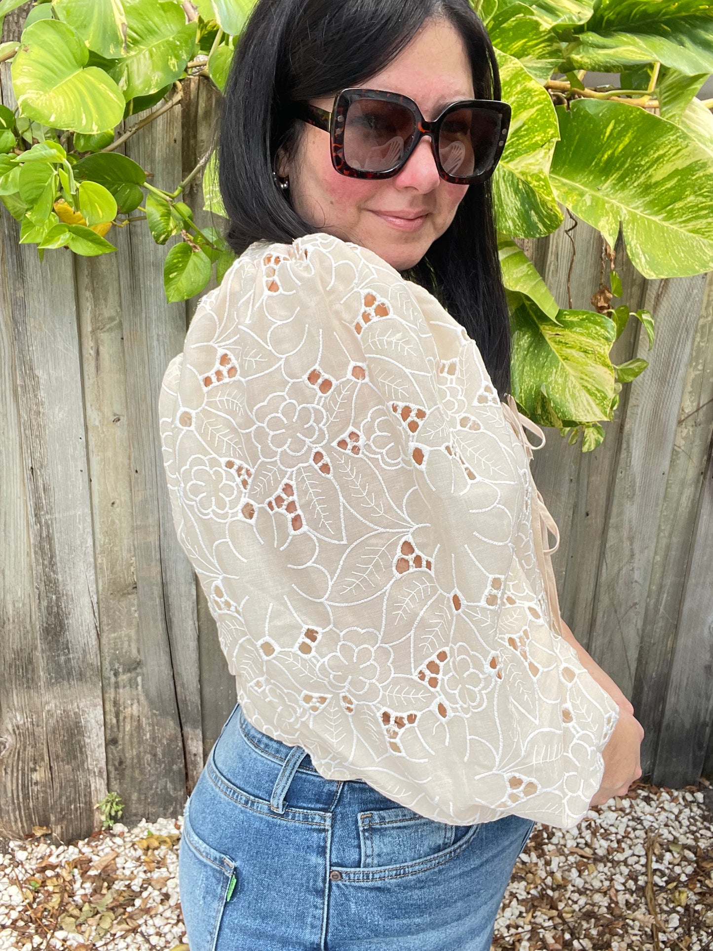 Floral Eyelet-Embroidered Top