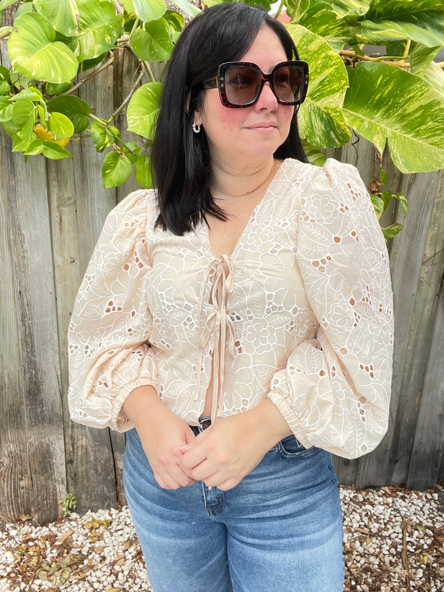 Floral Eyelet-Embroidered Top