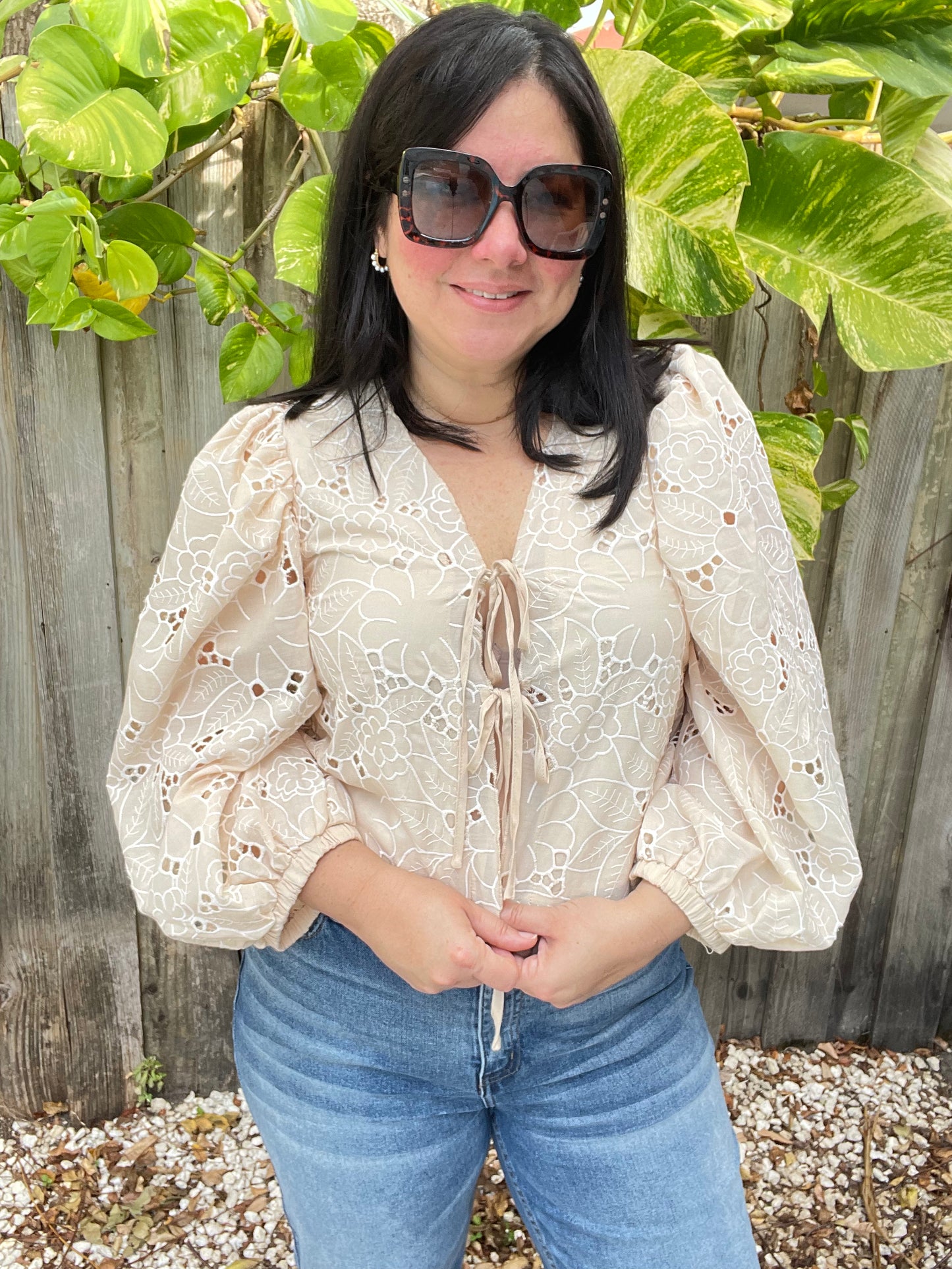 Floral Eyelet-Embroidered Top