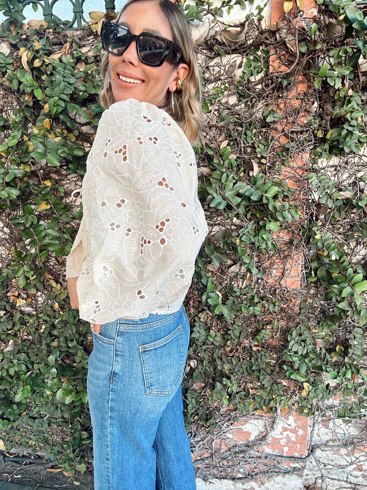 Floral Eyelet-Embroidered Top