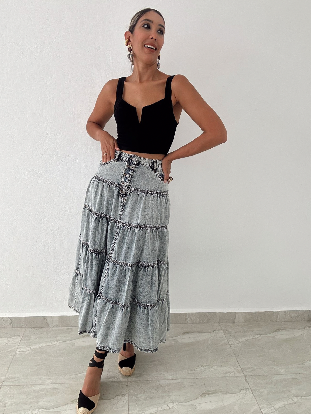 City Chic Denim Midi Skirt