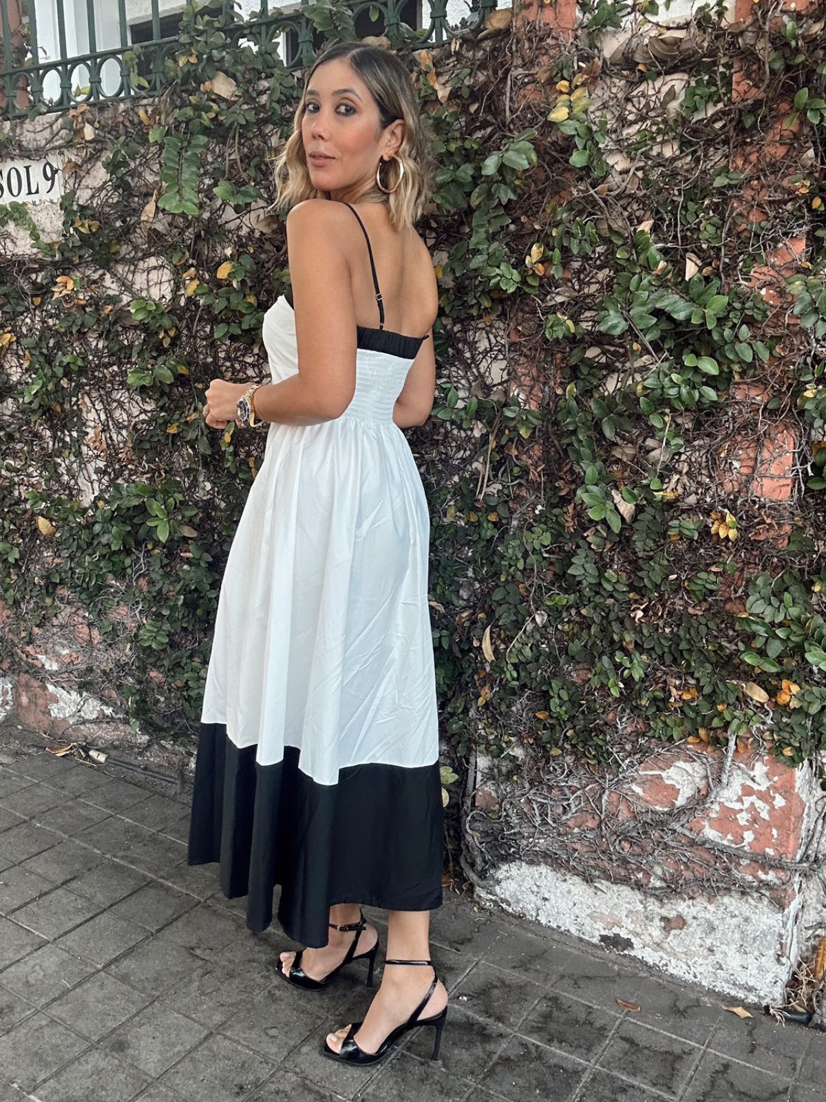 Noir & Blanc Contrast Midi Dress