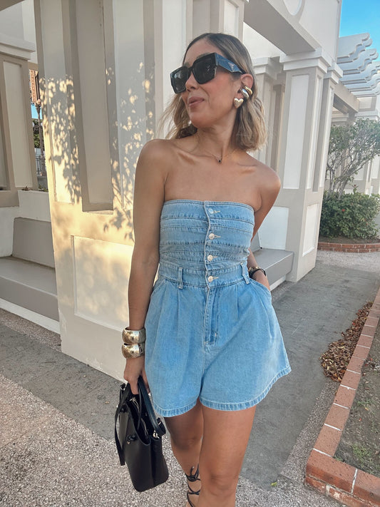 Hope Button-Front Denim Romper