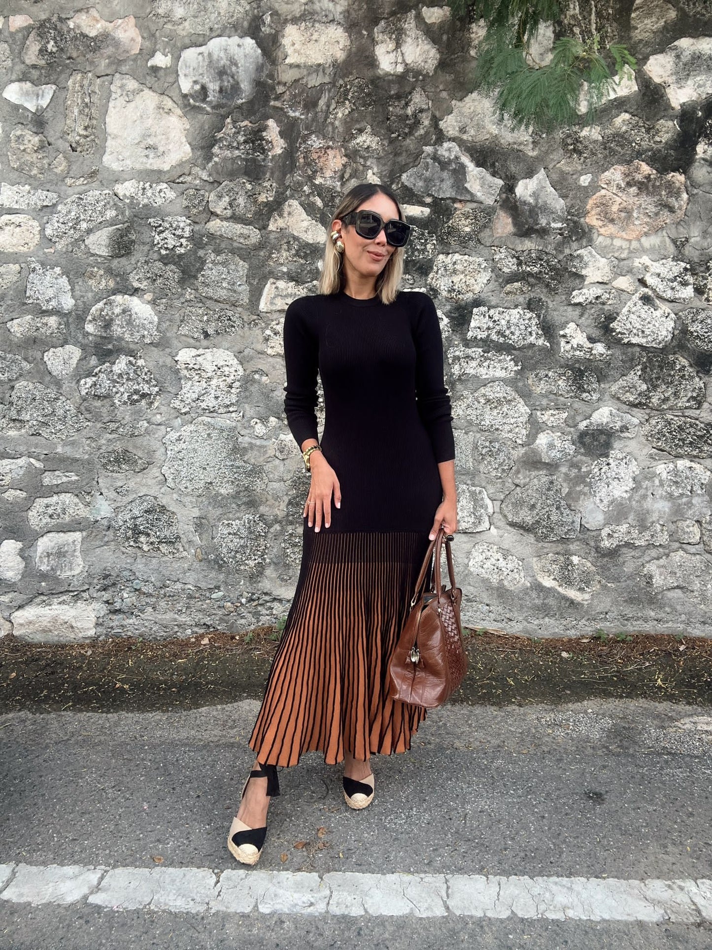 Ebony Pleat Hem Sweater Maxi Dress