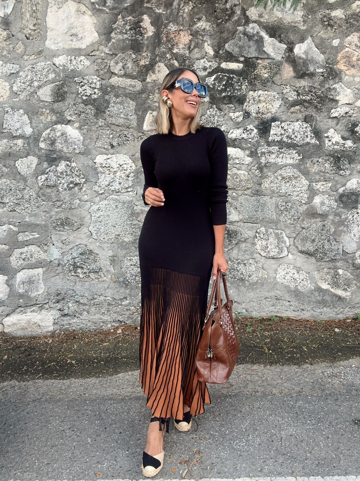 Ebony Pleat Hem Sweater Maxi Dress