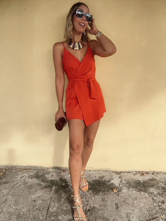 Sunset Satin Wrap Skort Romper