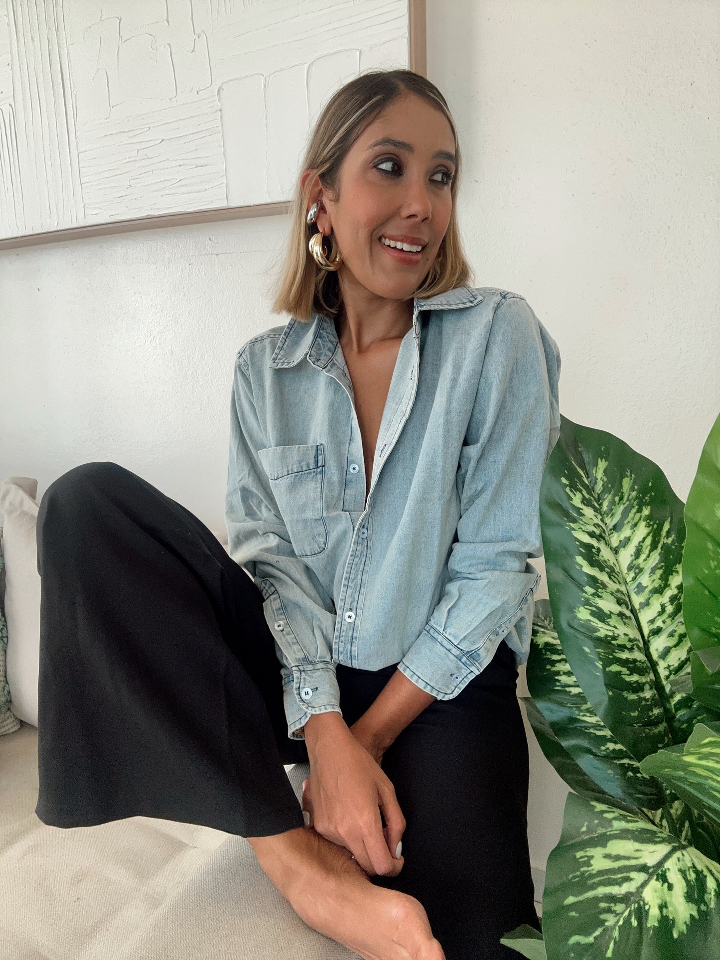 Ombre Denim Button-Down Blouse