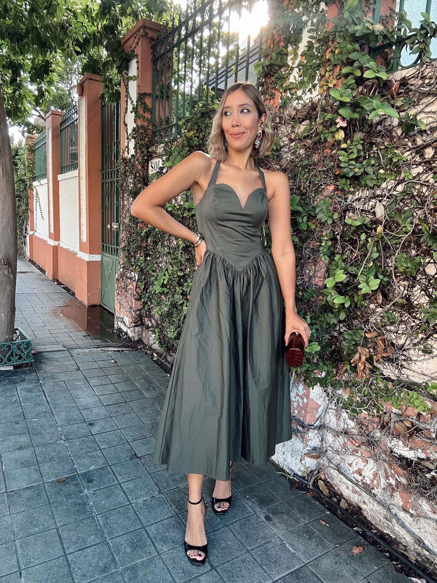 Olive Sweetheart Midi Dress