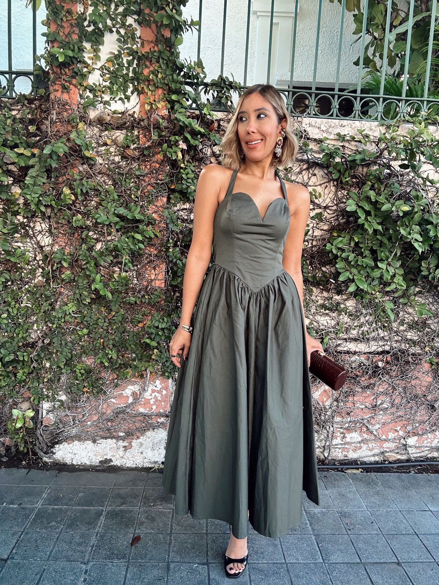 Olive Sweetheart Midi Dress